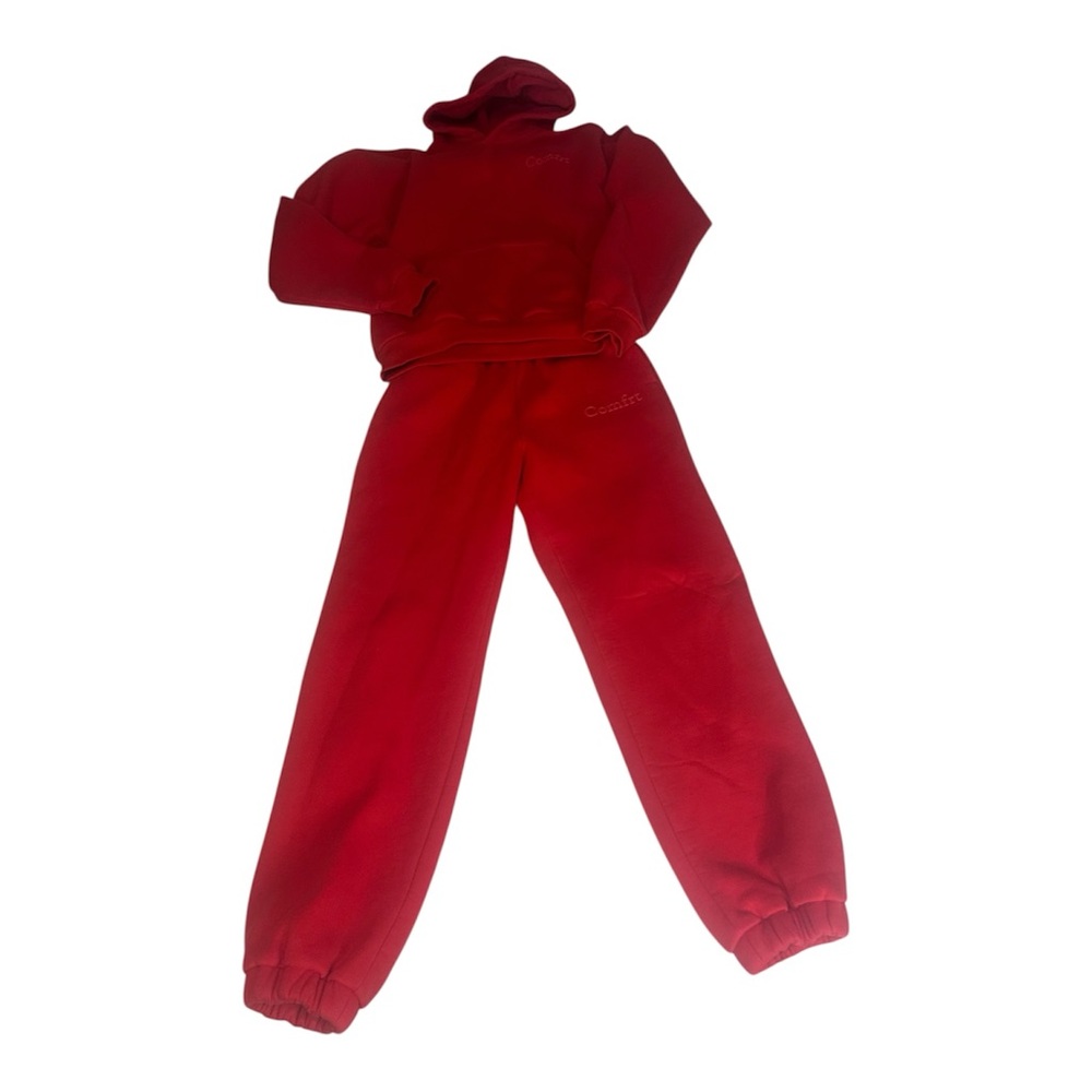 Comfrt Red Fleece Hoodie Jogger Set Women’s Large Cozy Lounge Sweat Set - Picture 6 of 15